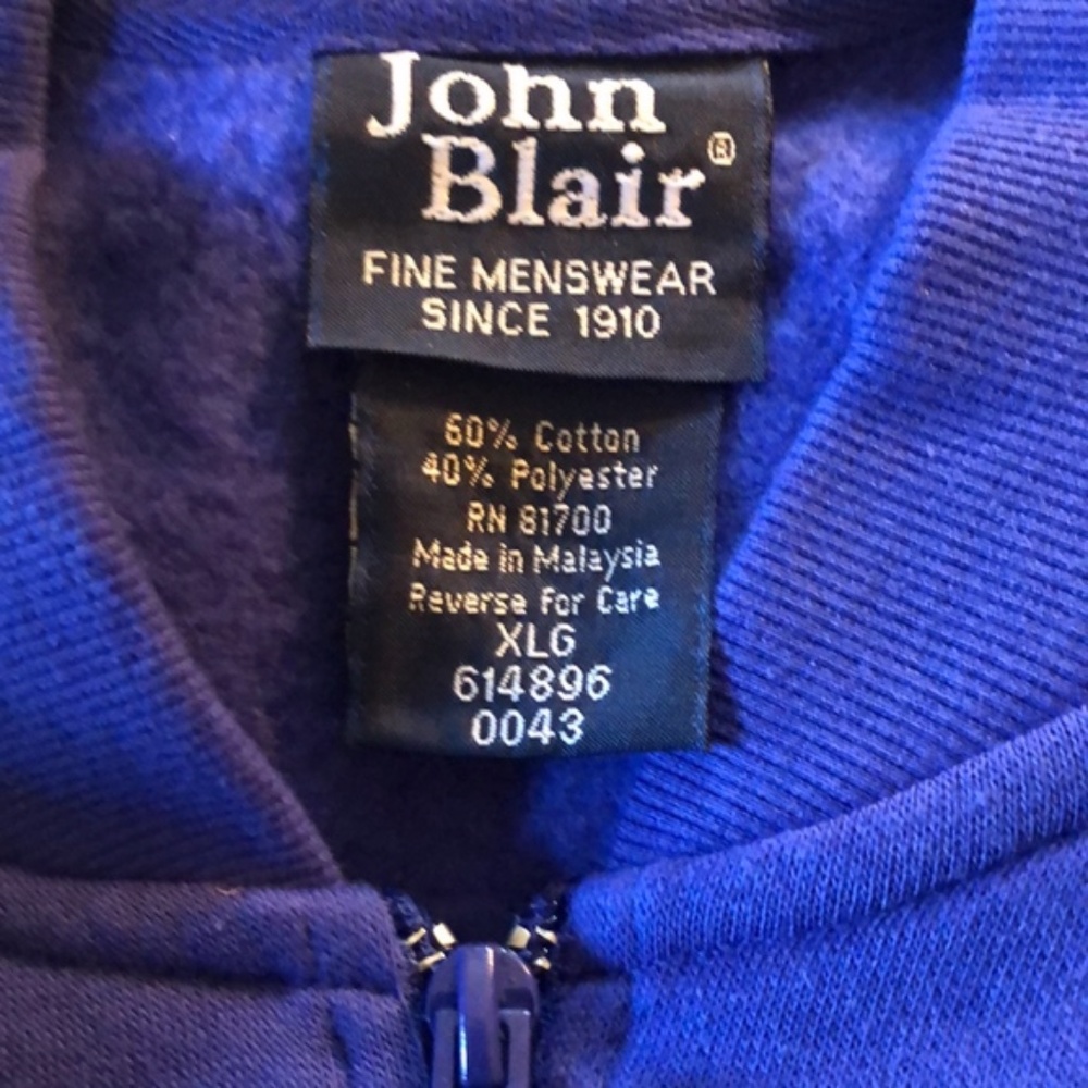 John Blair Sweat Jacket Full ZIPPER 3 Pockets  Indigo Blue NWOT XL Cotton/Poly - Picture 4 of 9